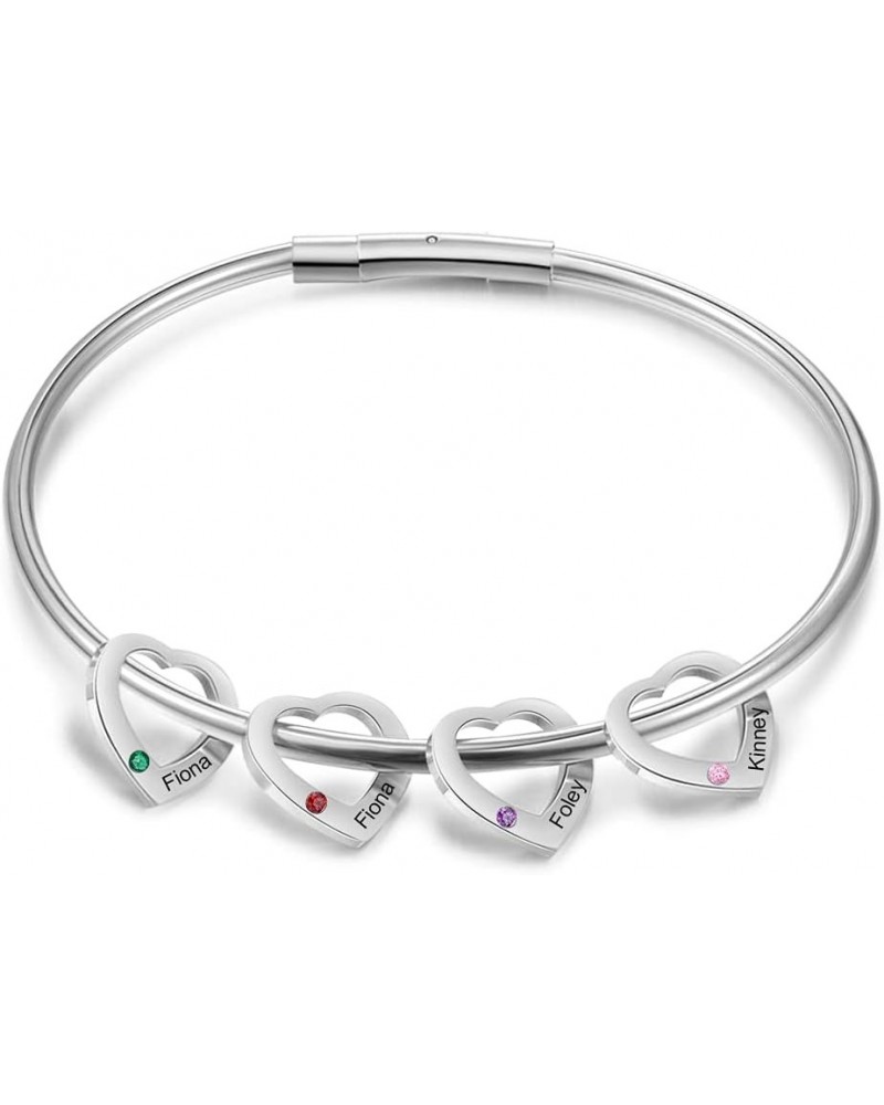 Personalized Inspirational Women Bracelet Bangle Hearts Charms Engraved Names Mother Daughter Jewelry Gifts Silver 4 charms $...