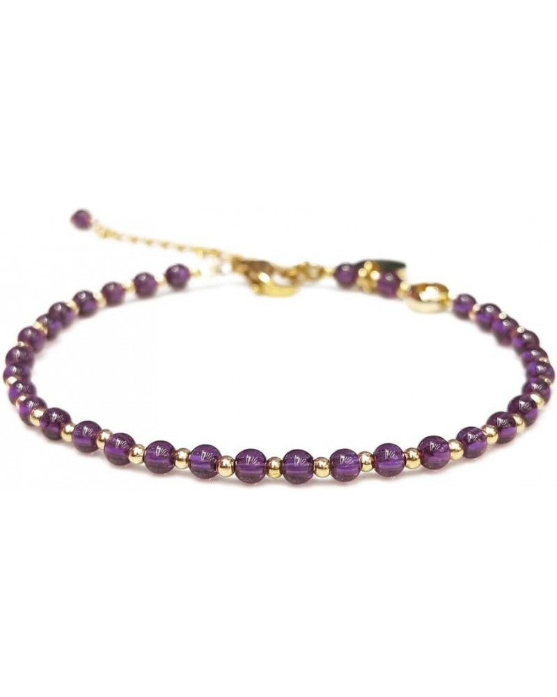 3mm Tiny Beads Natural Gemstone Adjustable Bracelet For Women, Energy Gem Charm Series, Birthday Gift Purple Amethyst 7.1 Inc...