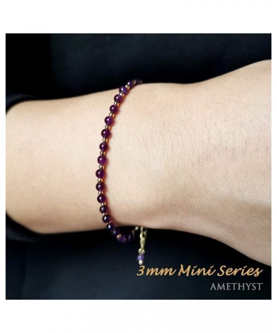 3mm Tiny Beads Natural Gemstone Adjustable Bracelet For Women, Energy Gem Charm Series, Birthday Gift Purple Amethyst 7.1 Inc...