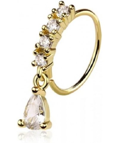 20GA 316L Stainless Steel CZ Crystal Lined Hoop with Dangling Teardrop Bendable Nose Ring Gold Tone $8.36 Body Jewelry