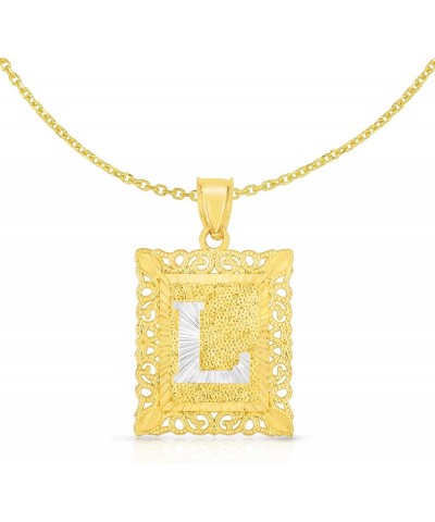 10k Yellow and White Gold A-Z Initial Square Pendant with Optional Necklace, 2 Sizes L with Necklace $34.96 Necklaces