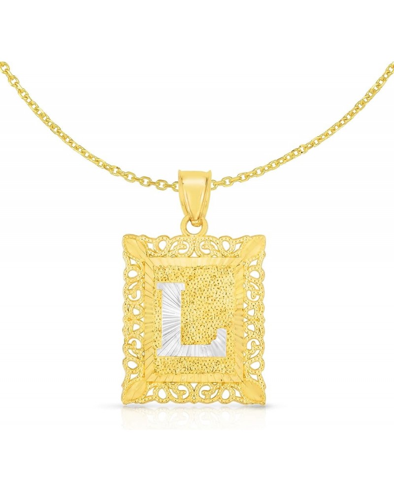 10k Yellow and White Gold A-Z Initial Square Pendant with Optional Necklace, 2 Sizes L with Necklace $34.96 Necklaces