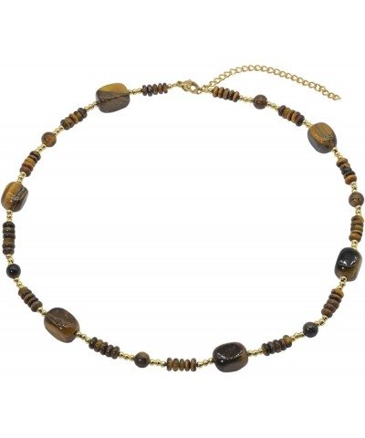 Boho Vintage Lucky Necklace Choker Trendy 2024 Tiger's Eye Bib Necklace for Women, Men, and Girls-Maximalist Jewelry amber ro...