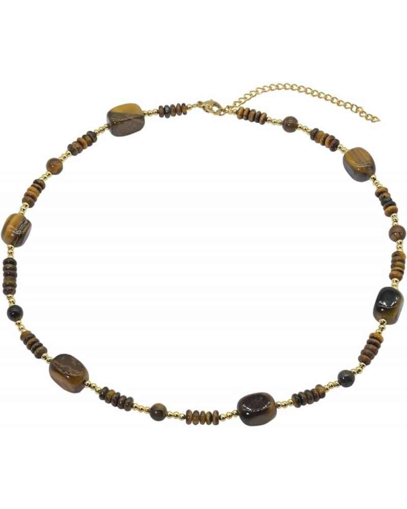 Boho Vintage Lucky Necklace Choker Trendy 2024 Tiger's Eye Bib Necklace for Women, Men, and Girls-Maximalist Jewelry amber ro...