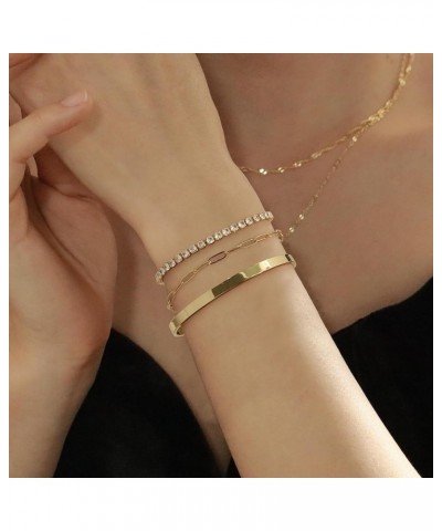 Gold Bracelets for Women Stack 14K Gold Plated Bangle Cuff Bracelet Set for Women Non Tarnish Gold Beaded Paperclip Link Chai...