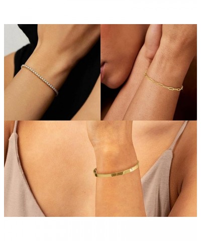 Gold Bracelets for Women Stack 14K Gold Plated Bangle Cuff Bracelet Set for Women Non Tarnish Gold Beaded Paperclip Link Chai...