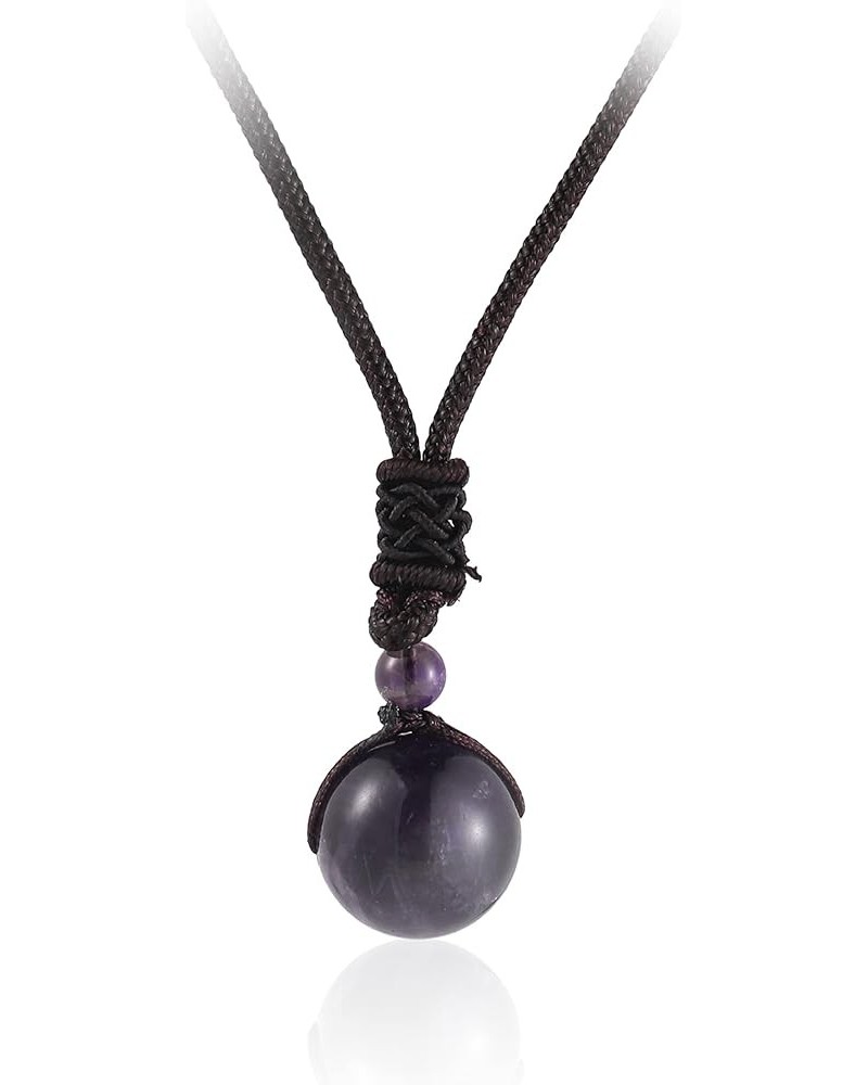 Crystals and Healing stones Long Necklaces Simple Classic Adjustable Round Wealth Gemstone Energy 16mm Beads Unisex Amethyst ...