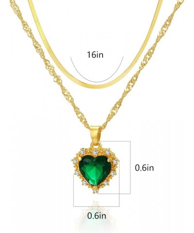 Love Heart Pendant Necklace Birthdaystone Charm Pendant Necklace Layered Chain Heart Crystal Necklace for Women Girls Green H...