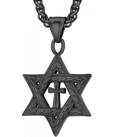 Star of David Necklace for Men Women Gold/Stainless Steel Hexagon Pendant with Cross/Ruby Stone/Classic Jewish Isael Necklace...