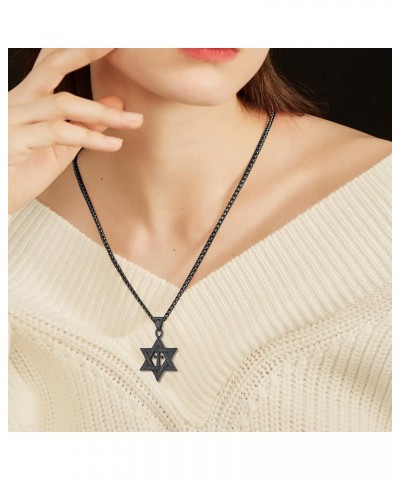 Star of David Necklace for Men Women Gold/Stainless Steel Hexagon Pendant with Cross/Ruby Stone/Classic Jewish Isael Necklace...