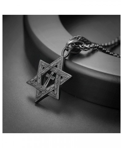 Star of David Necklace for Men Women Gold/Stainless Steel Hexagon Pendant with Cross/Ruby Stone/Classic Jewish Isael Necklace...