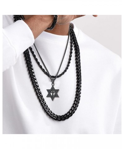 Star of David Necklace for Men Women Gold/Stainless Steel Hexagon Pendant with Cross/Ruby Stone/Classic Jewish Isael Necklace...