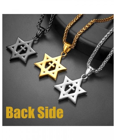 Star of David Necklace for Men Women Gold/Stainless Steel Hexagon Pendant with Cross/Ruby Stone/Classic Jewish Isael Necklace...