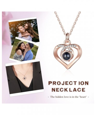 Custom Photo Projection Necklace with Picture Inside I Love You Necklace 100 Languages Personalized Heart Necklaces Memorial ...