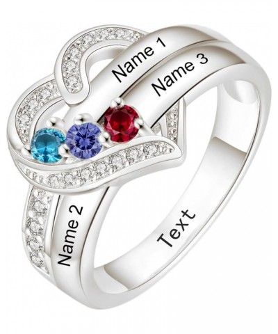 Personalized Mothers Ring with 3 Birthstones 925 Sterling Silver Custom Any Name Ring for Women Family Friend Mom Grandmother...