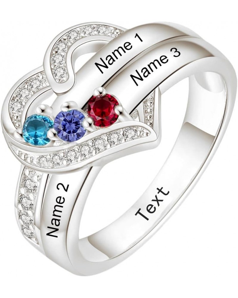 Personalized Mothers Ring with 3 Birthstones 925 Sterling Silver Custom Any Name Ring for Women Family Friend Mom Grandmother...