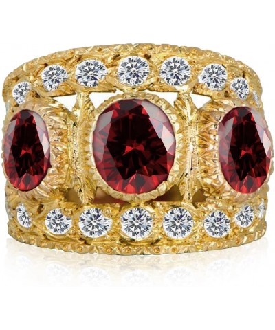 Dainty Three Ruby Crystal Wide Band Ring,14K Gold Plated Full Cubic Zirconias Cocktail Party Statement Full Finger Chunky Rin...