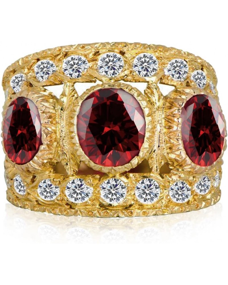 Dainty Three Ruby Crystal Wide Band Ring,14K Gold Plated Full Cubic Zirconias Cocktail Party Statement Full Finger Chunky Rin...