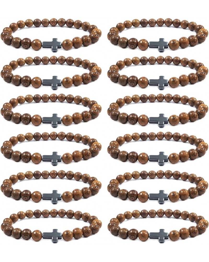 12Pcs Christian Prayer Beads Bracelet for Women Mens Wooden Beads Cross Bracelet Religious Mala Beaded Bracelets Fashion Jewe...