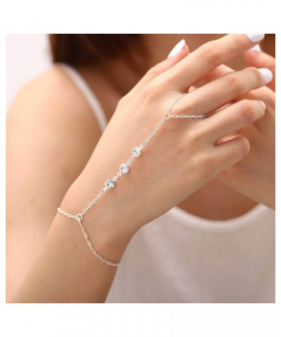 Crystal Hand Chain Rhinestone Finger Ring Bracelets Slave Bracelet for Women and Girls Silver $7.64 Bracelets