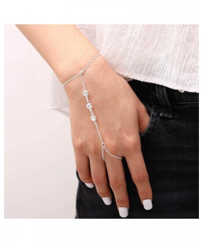 Crystal Hand Chain Rhinestone Finger Ring Bracelets Slave Bracelet for Women and Girls Silver $7.64 Bracelets