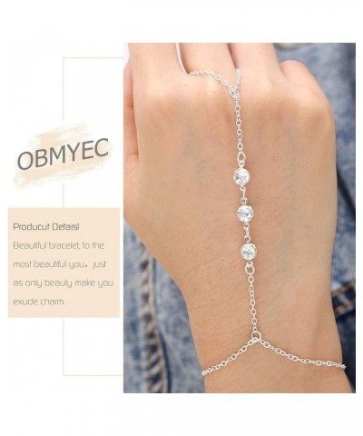 Crystal Hand Chain Rhinestone Finger Ring Bracelets Slave Bracelet for Women and Girls Silver $7.64 Bracelets