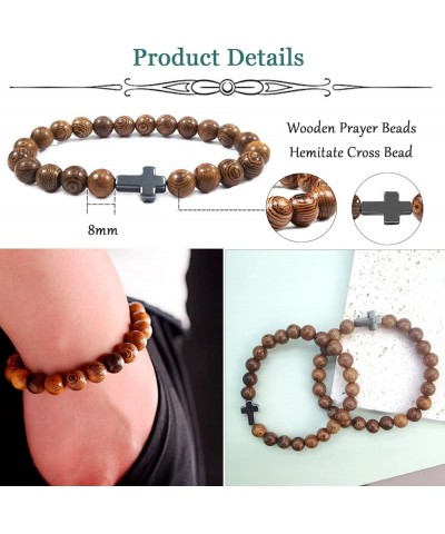 12Pcs Christian Prayer Beads Bracelet for Women Mens Wooden Beads Cross Bracelet Religious Mala Beaded Bracelets Fashion Jewe...