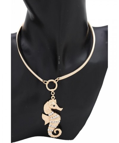 Women Fashion Necklace Skinny Gold Metal Choker Seahorse Pendant Nautical Jewelry + Earrings Set $9.71 Jewelry Sets