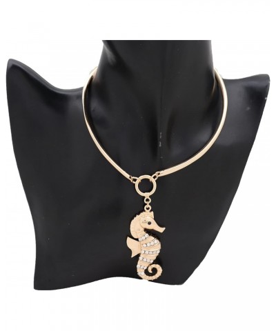 Women Fashion Necklace Skinny Gold Metal Choker Seahorse Pendant Nautical Jewelry + Earrings Set $9.71 Jewelry Sets