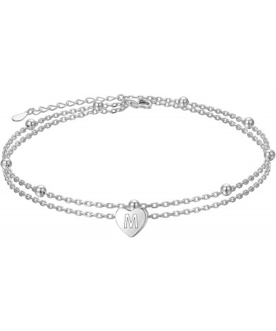 Initials Anklet for Women S925 Sterling Silver Adjustable Foot Ankle Bracelet with Letter M Heart $6.59 Anklets