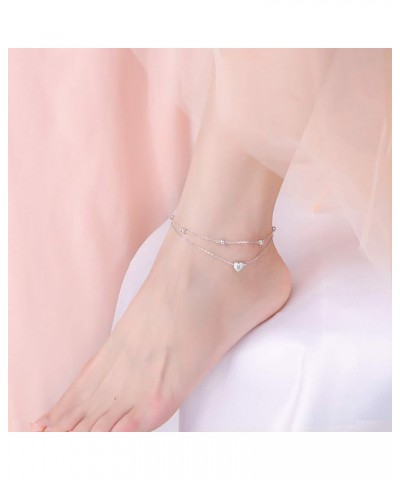 Initials Anklet for Women S925 Sterling Silver Adjustable Foot Ankle Bracelet with Letter M Heart $6.59 Anklets