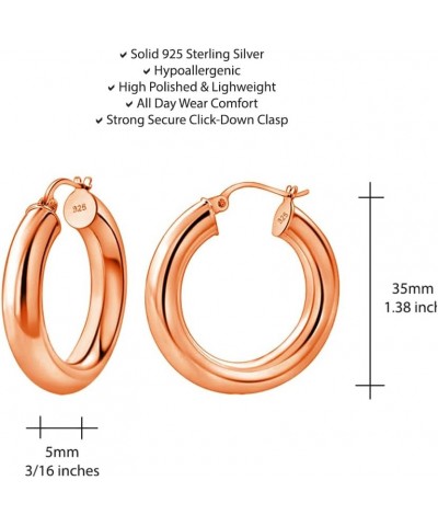 925 Sterling Silver 5mm Thick High Polished Circle Chunky Click-Top Hoop Earrings for Women and Teen Girls, Sterling Silver, ...