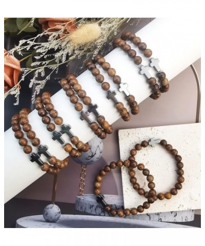 12Pcs Christian Prayer Beads Bracelet for Women Mens Wooden Beads Cross Bracelet Religious Mala Beaded Bracelets Fashion Jewe...