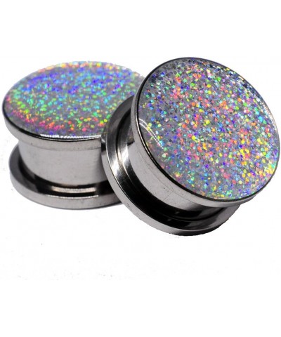 Screw on Plugs - Silver Holographic Glitter Plugs - Sold As a Pair 0g (8mm) $9.53 Body Jewelry