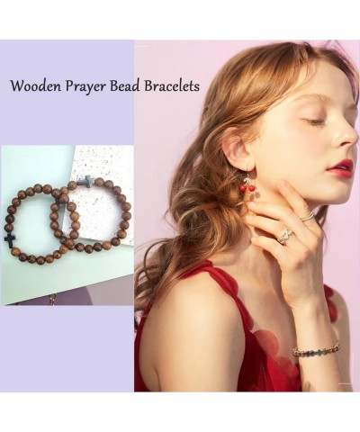 12Pcs Christian Prayer Beads Bracelet for Women Mens Wooden Beads Cross Bracelet Religious Mala Beaded Bracelets Fashion Jewe...