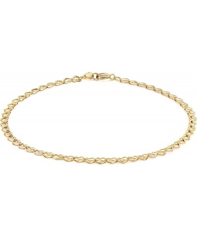 14K Solid Gold 2.5MM Open Heart Link Chain Anklet - 10 inches Gold $56.25 Necklaces