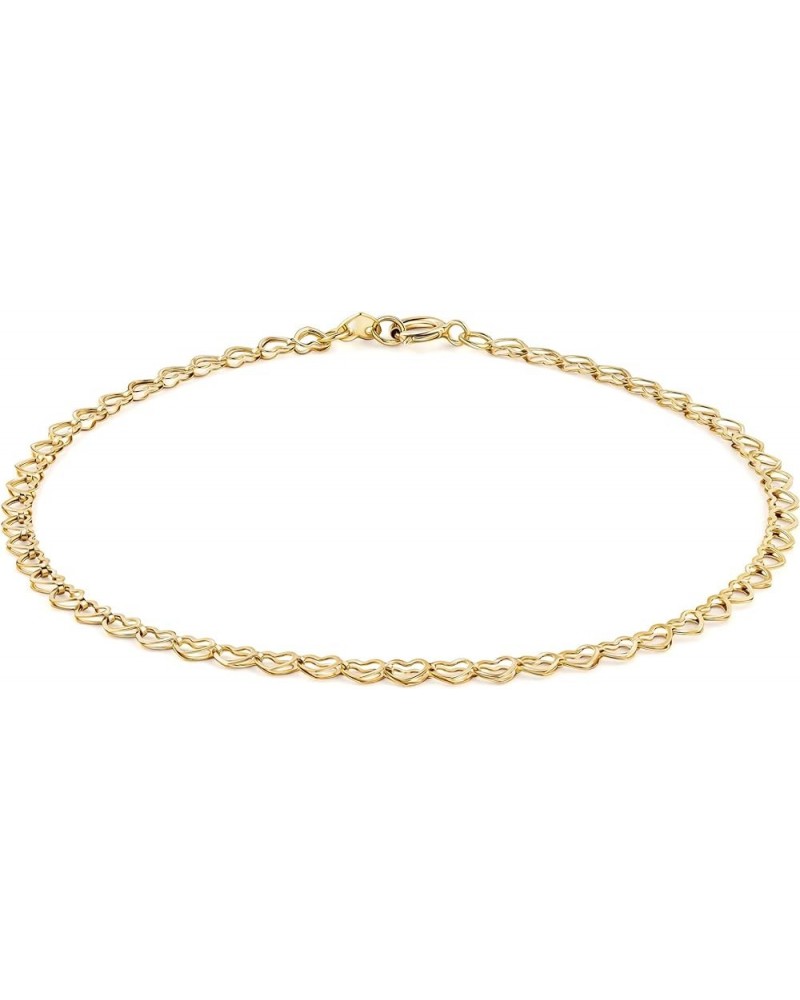 14K Solid Gold 2.5MM Open Heart Link Chain Anklet - 10 inches Gold $56.25 Necklaces