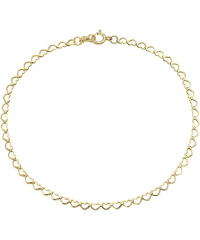 14K Solid Gold 2.5MM Open Heart Link Chain Anklet - 10 inches Gold $56.25 Necklaces