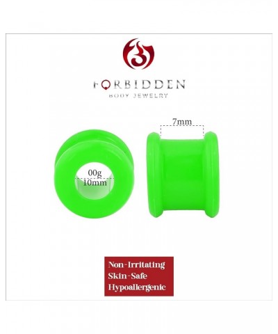 Set of 00G Ultra Soft Comfort Fit Silicone Ear Gauges, 00 Gauge 10mm Flat Double Flared Tunnel Plug Earrings 10mm (00G) Green...