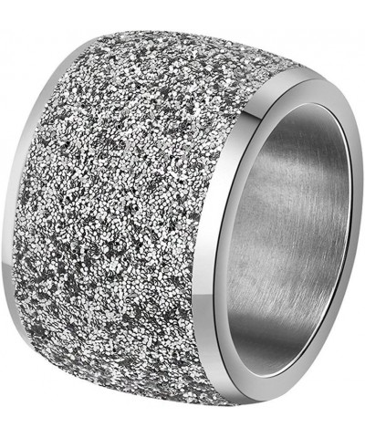 Women's Stainless Steel Ring Shiny Sequins Pave Sandblast Wide Wedding Band Silver, Rose, Gold, Black Silver $10.63 Rings