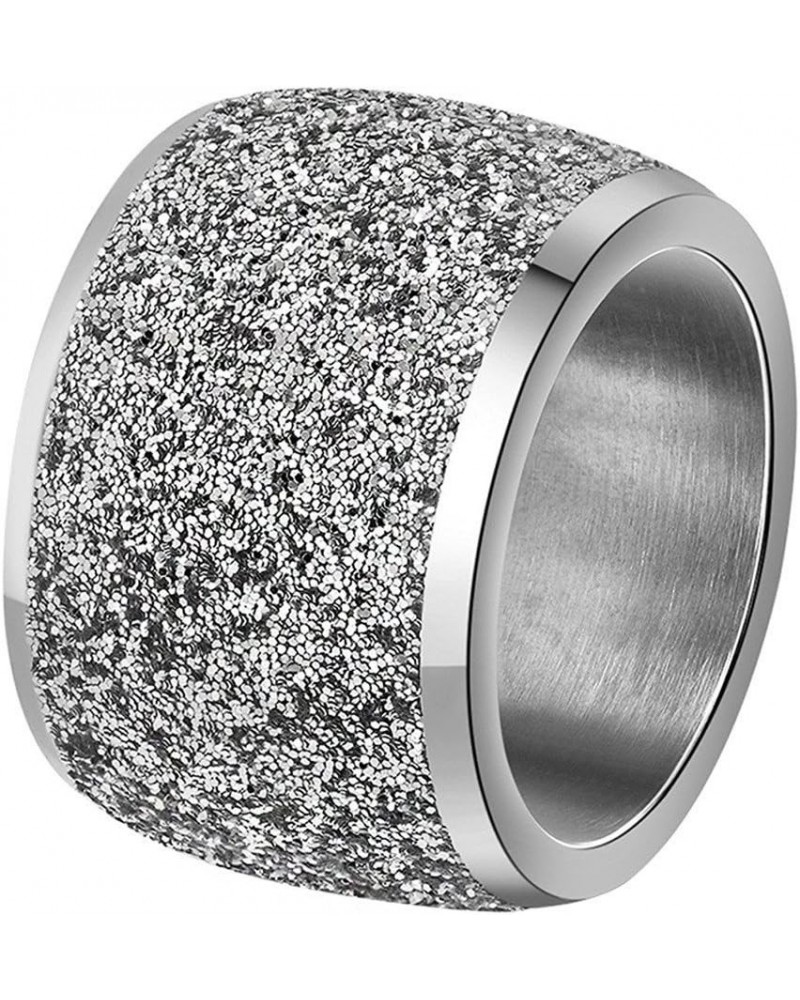 Women's Stainless Steel Ring Shiny Sequins Pave Sandblast Wide Wedding Band Silver, Rose, Gold, Black Silver $10.63 Rings