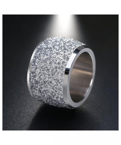 Women's Stainless Steel Ring Shiny Sequins Pave Sandblast Wide Wedding Band Silver, Rose, Gold, Black Silver $10.63 Rings