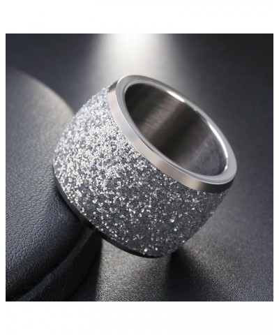 Women's Stainless Steel Ring Shiny Sequins Pave Sandblast Wide Wedding Band Silver, Rose, Gold, Black Silver $10.63 Rings