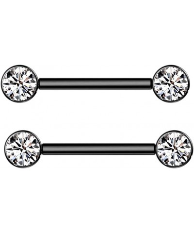 14GA Implant Grade Titanium 9/16" Internally Threaded Bezel Set Crystal Nipple Barbells, Sold as a Pair Black $11.18 Body Jew...