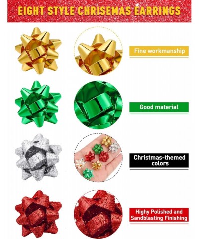 8 Pairs Christmas Bow Earrings Glitter Xmas Bow Stud Earrings Holiday Christmas Bow Multi Earring Set for Women $9.62 Earrings