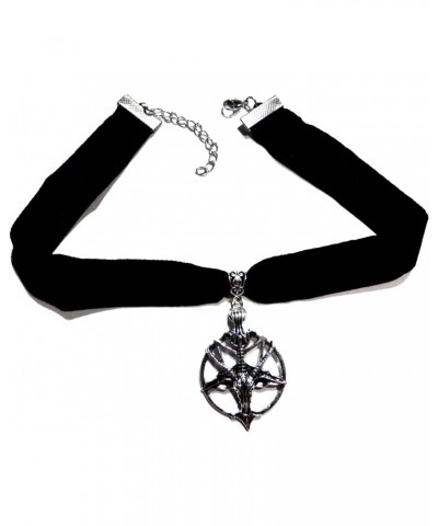 Silvertone Baphomet & Inverted Pentagram Pendant on Adjustable 14-16" Black Velvet Gothic Choker Necklace $8.84 Necklaces