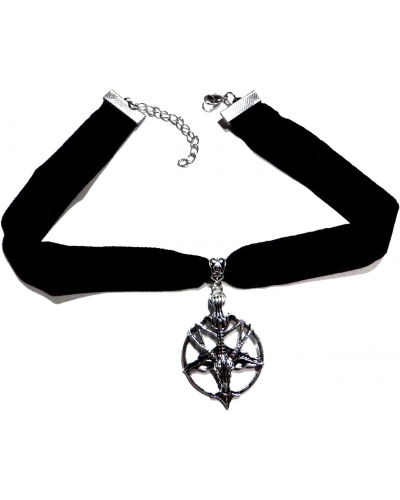 Silvertone Baphomet & Inverted Pentagram Pendant on Adjustable 14-16" Black Velvet Gothic Choker Necklace $8.84 Necklaces