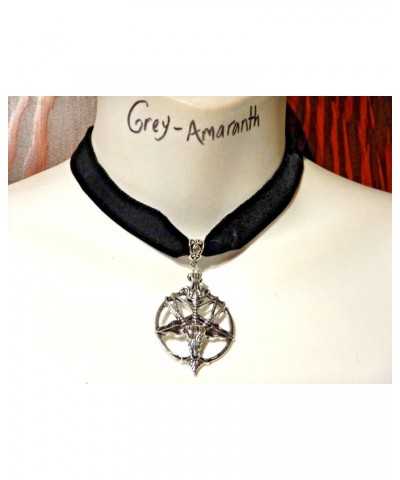 Silvertone Baphomet & Inverted Pentagram Pendant on Adjustable 14-16" Black Velvet Gothic Choker Necklace $8.84 Necklaces