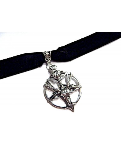 Silvertone Baphomet & Inverted Pentagram Pendant on Adjustable 14-16" Black Velvet Gothic Choker Necklace $8.84 Necklaces