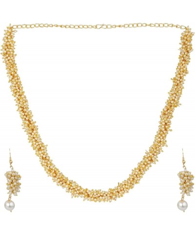 Faux Pearl Necklace Handmade Strand Beaded Necklace Drop Earrings Indian Jewelry Set for Women Style 2 Gold $14.38 Jewelry Sets